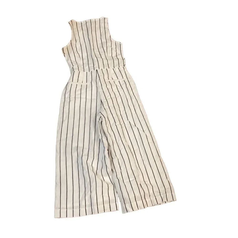 NWT Banana Republic white/black striped linen blend wide pant jumpsuit Small